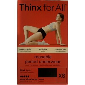 THINX for All Reusable Period Underwear, Black Briefs , XS, Super Absorbent NEW